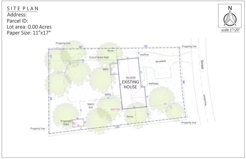Site plan for new shed and septic in North Carolina